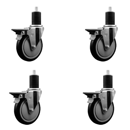 Service Caster 5'' Black Poly Swivel 1-3/4'' Expanding Stem Caster Set with Brake, 4PK SCC-EX20S514-PPUB-BLK-PLB-134-4
